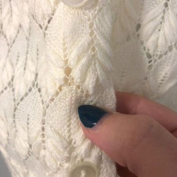 button up cardigan delicate knit ivory classic librarian coquette vintage spring - Picture 2 of 9
